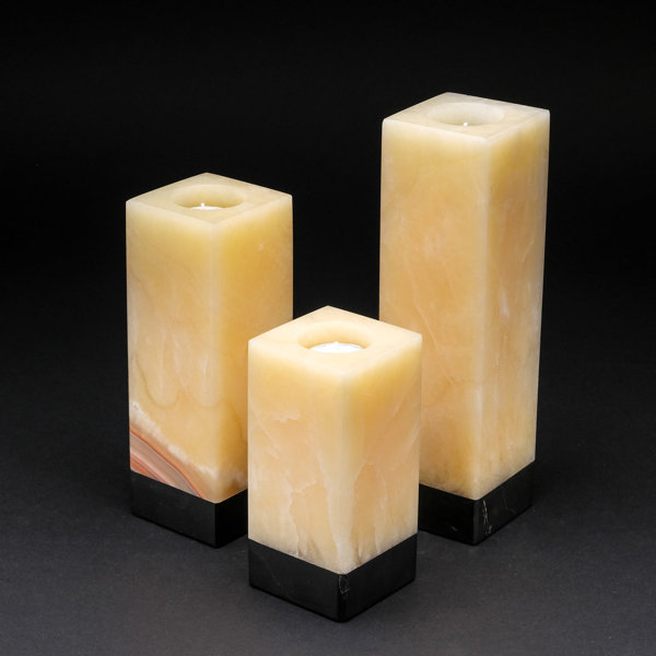 Astro Gallery of Gems Genuine Orange/Black Onyx Candle Holders Set of